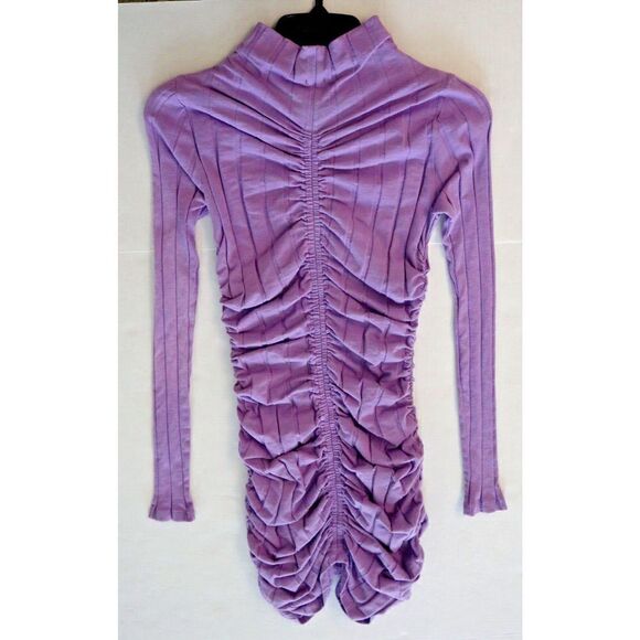 Monrow Women's Sz Small Purple Flat Rib Mock Neck L/S Shirred Mini Dress - Picture 10 of 10
